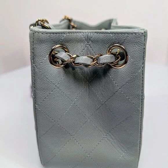 Chanel Rare Light Grey Quilted Caviar Leather Small Bucket Drawstring Bag - Picture 5 of 16